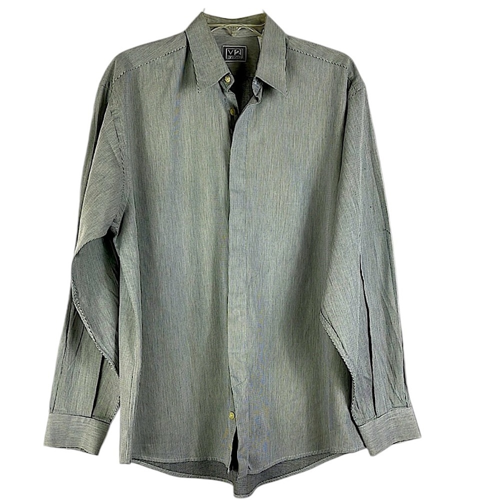 V2 by Versace long sleeve pin striped hidden button down cotton shirt